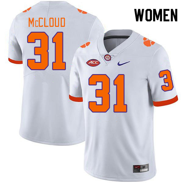 Women's Clemson Tigers Kobe McCloud #31 College White NCAA Authentic Football Stitched Jersey 23OX30BL